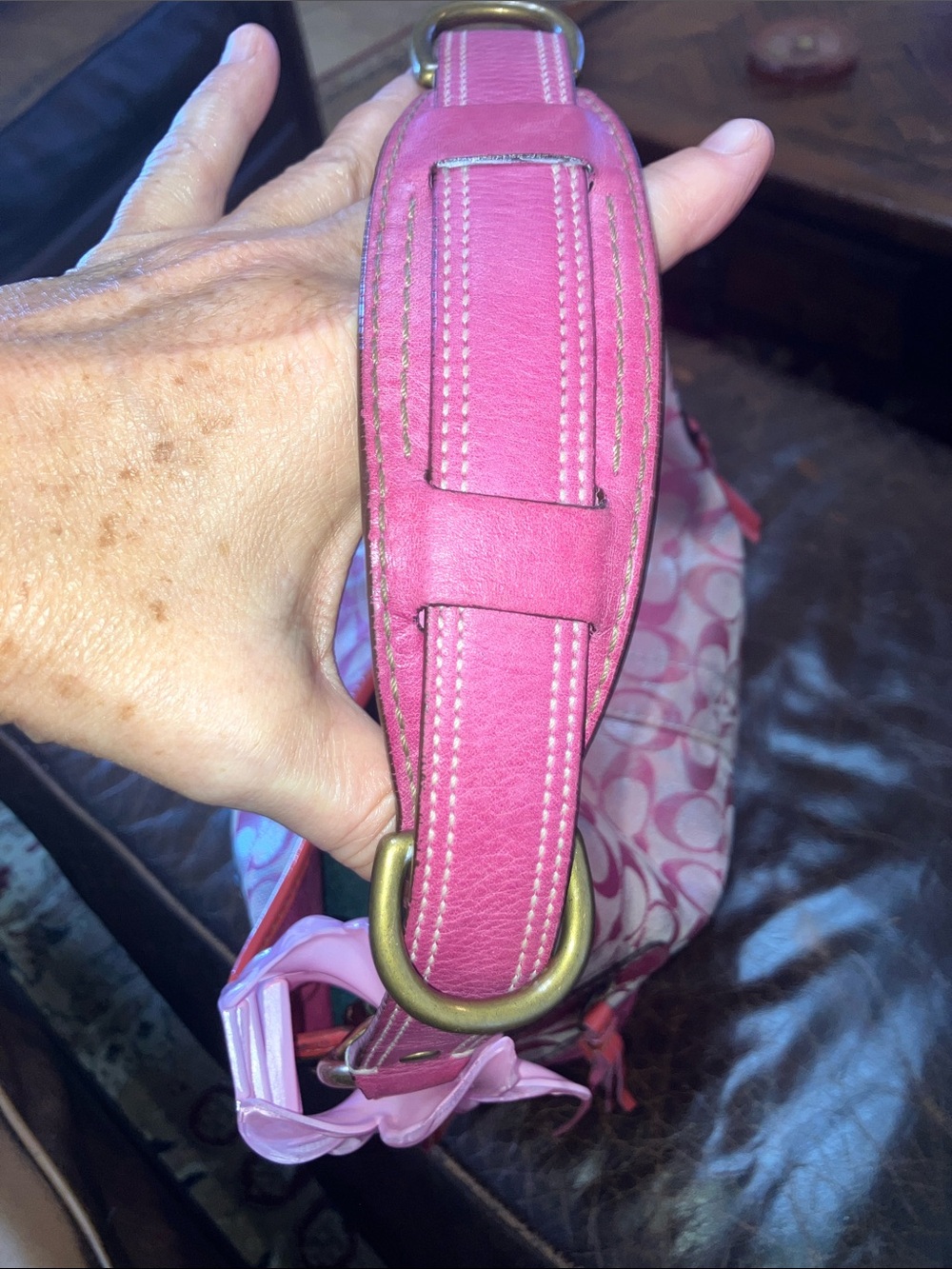 Coach Tie Dye 2005 distressed Pink metallic Signature C Y2K hobo bag - Picture 6 of 16